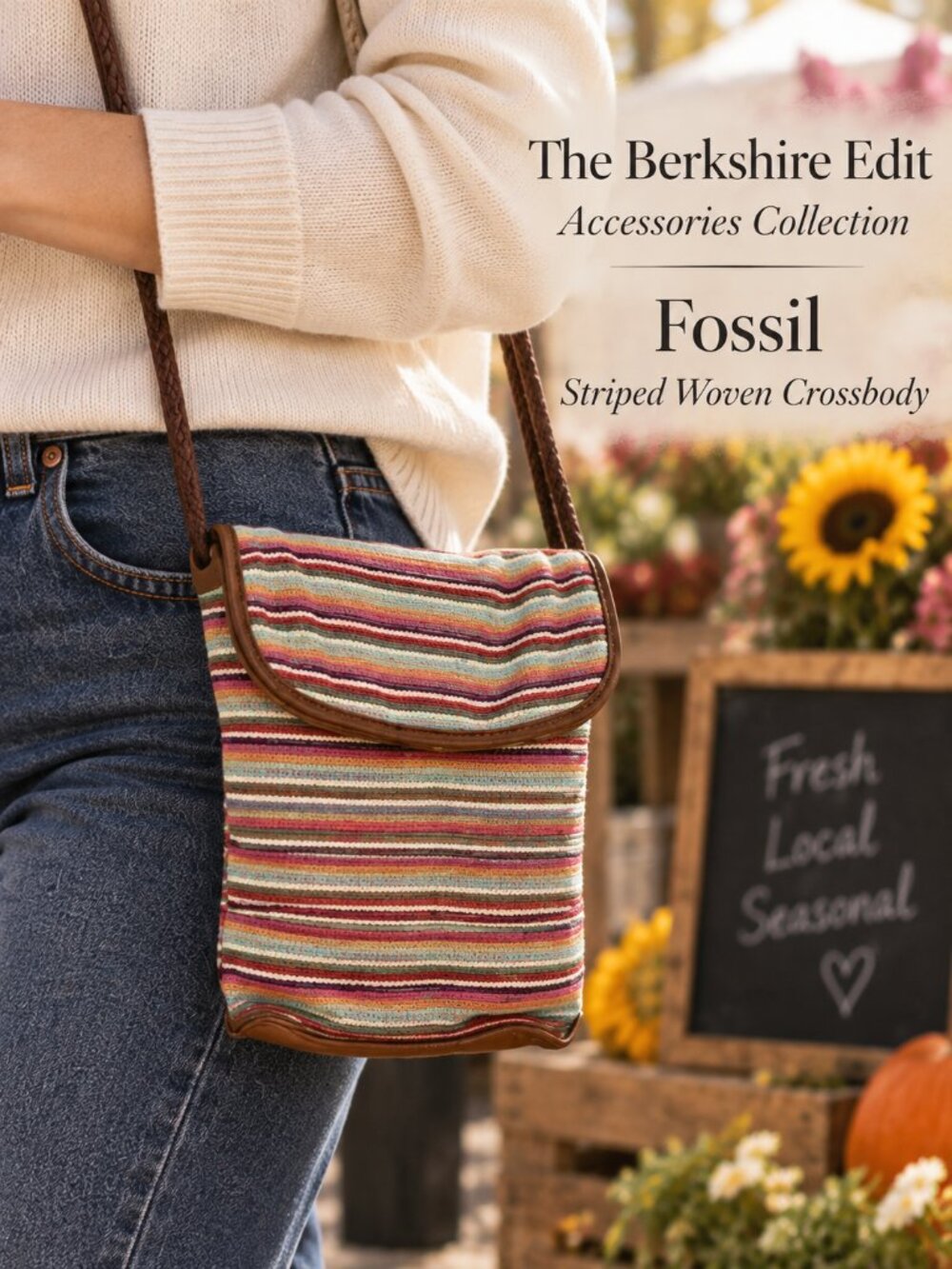 Fossil Multicolor Striped Woven Crossbody Bag Boho Y2K Festival Purse